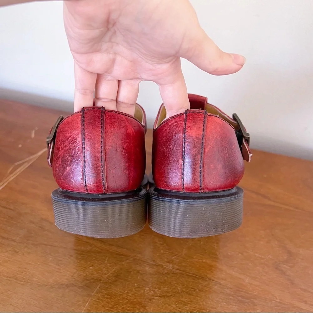 Dr Martens • vintage 8251 t-strap mary janes cutout sandals red leather England - Picture 8 of 10